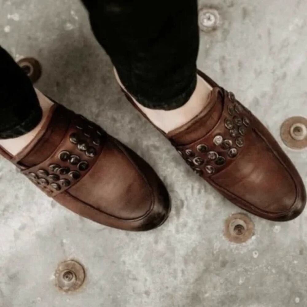 Freebird by Steven Muse Studded Leather Mules - Brown-Black - 9 - Picture 2 of 9